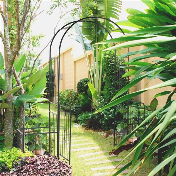 Outsunny 6.6-ft W x 7.2-ft H Black Garden Arbour
