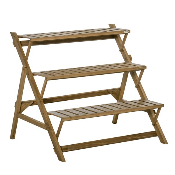 Outsunny 34.75-in 3-Tier Brown Outdoor Rectangular Wood Plant Stand 845 ...