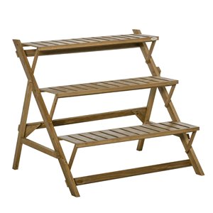 Outsunny 34.75-in 3-Tier Brown Outdoor Rectangular Wood Plant Stand