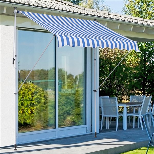 Outsunny 6.6-ft x 5-ft x 9.2-ft Blue and White Window/Door Manual Retraction Awning