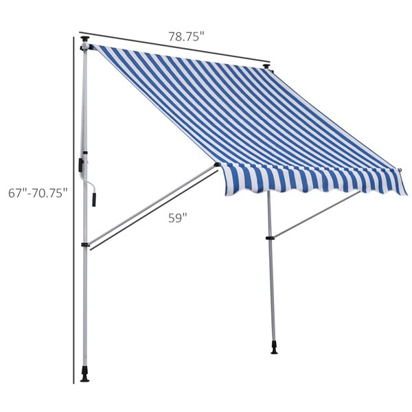 Outsunny 6.6-ft x 5-ft x 9.2-ft Blue and White Window/Door Manual Retraction Awning