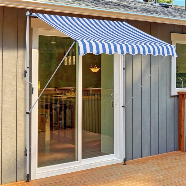 Outsunny 6.6-ft x 5-ft x 9.2-ft Blue and White Window/Door Manual Retraction Awning