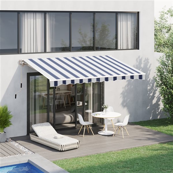 Outsunny 8.2-ft x 6.6-ft Navy Blue and White Window/Door Manual Retraction Awning