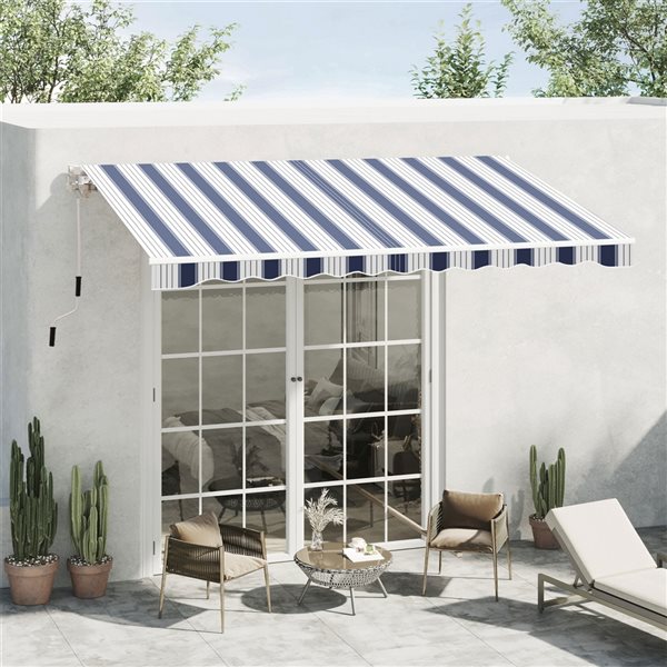 Outsunny 8.2-ft x 6.6-ft Navy Blue and White Window/Door Manual Retraction Awning