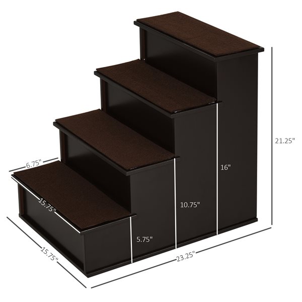 PawHut 4-Step Coffee Brown Wood Pet Stairs