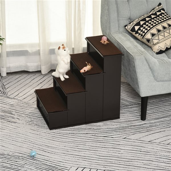 PawHut 4-Step Coffee Brown Wood Pet Stairs