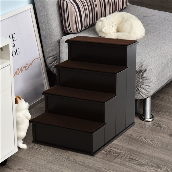 PawHut 4-Step Coffee Brown Wood Pet Stairs