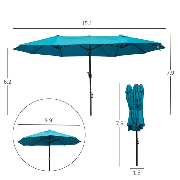 Outsunny 15-ft Aqua Garden Patio Umbrella 84D-031V01NU | RONA