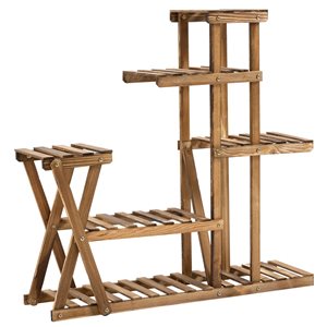 Outsunny 37.5-in 5-Tier Brown Outdoor Rectangular Wood Plant Stand