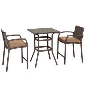 Outsunny Brown Wicker Bistro Set with Cushions - 3-Piece