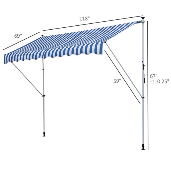 Outsunny 9.8-ft x 4.9-ft Blue and White Window/Door Manual Retraction Awning