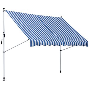 Auvent Outsunny à rétraction manuelle bleu et blanc de 9.8 pi x 4.9 pi pour fenêtre/porte