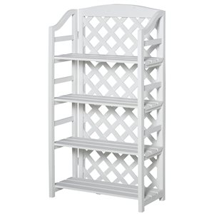 Outsunny 48.5-in 4-Tier White Outdoor Rectangular Wood Plant Stand