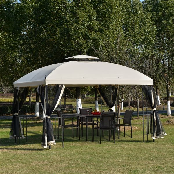 Outsunny Beige Metal Rectangle Semi-permanent Gazebo with Polyester Roof 11.8-ft x 9.8-ft