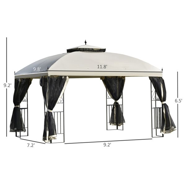 Outsunny Beige Metal Rectangle Semi-permanent Gazebo with Polyester Roof 11.8-ft x 9.8-ft