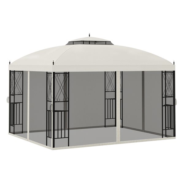 Outsunny Beige Metal Rectangle Semi-permanent Gazebo with Polyester Roof 11.8-ft x 9.8-ft