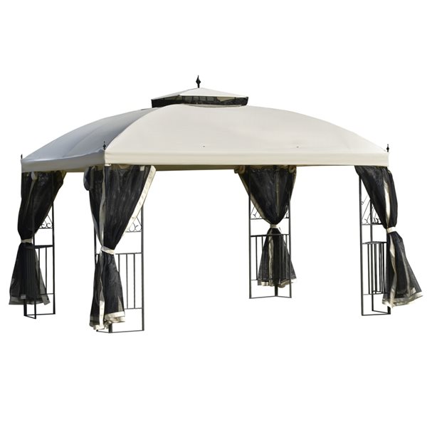 Outsunny Beige Metal Rectangle Semi-permanent Gazebo with Polyester Roof 11.8-ft x 9.8-ft