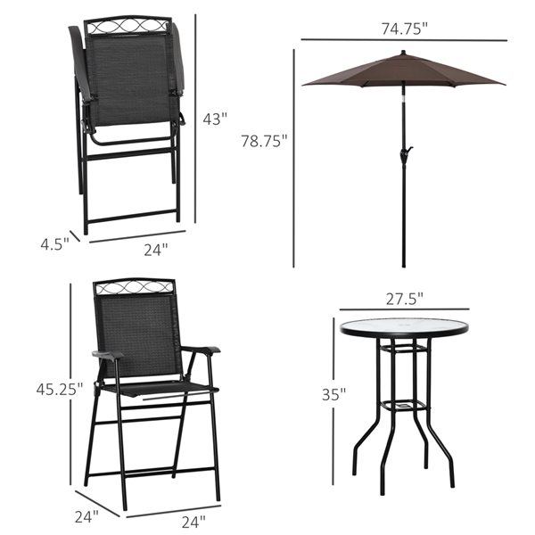 Outsunny Black Patio Bar Dining Set with Brown Umbrella - 4-Piece