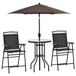 Ensemble de patio bar noir 4 pièces avec parasol brun par Outsunny