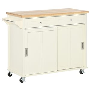 HomCom White Wood Base with Rubberwood Wood Top Kitchen Island (19.5-in x 43.25-in x 35.25-in)