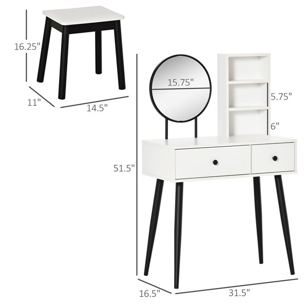 HomCom 31.5-in White and Black Makeup Vanity