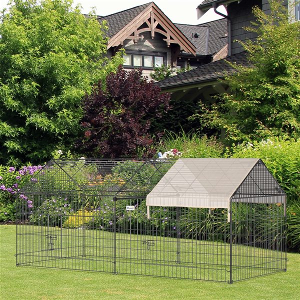 PawHut Beige Metal Convertible Chicken Coop and Rabbit Hutch