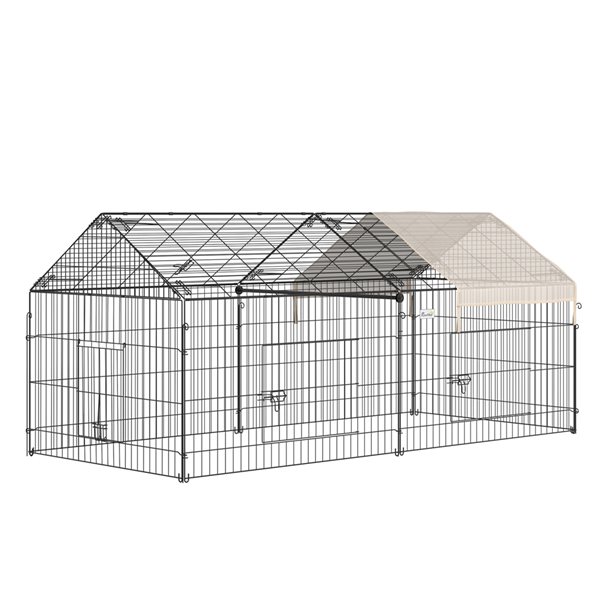 PawHut Beige Metal Convertible Chicken Coop and Rabbit Hutch