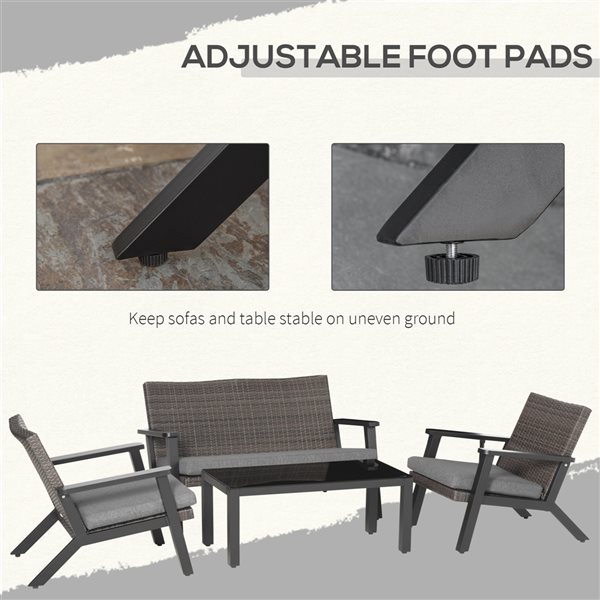 Outsunny 4-Piece Plastic Frame Patio Conversation Set with Grey Cushion