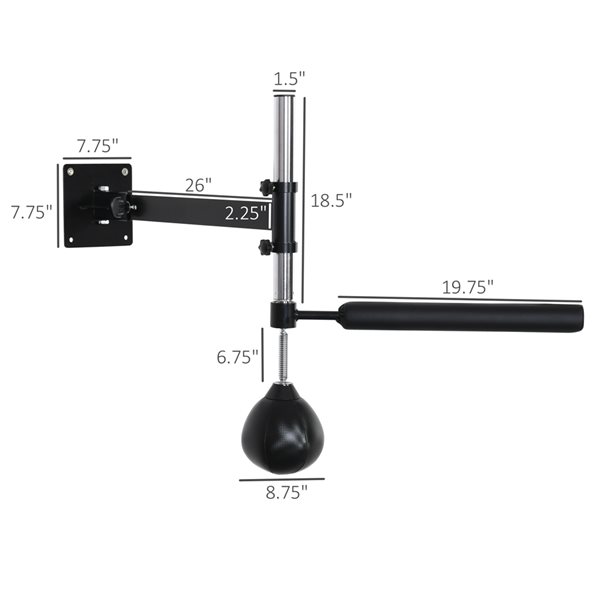 Soozier Black Wall Mount Rotating Boxing Bar with Punching Ball