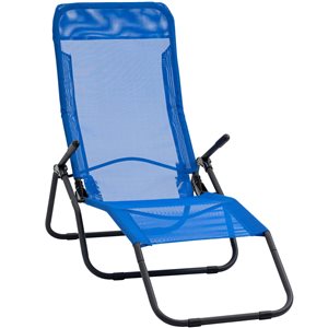 Outsunny Black Metal Zero Gravity Chair with Blue Mesh Seat