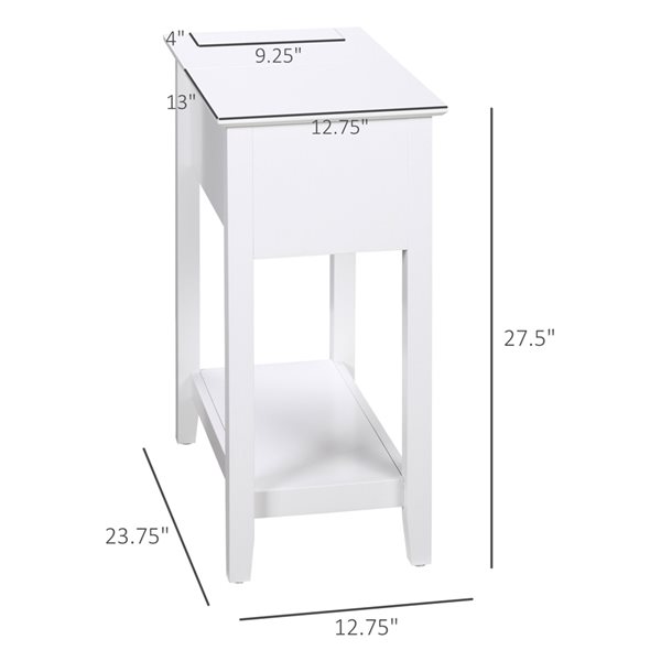 Table pour canapé HomCom rectangulaire en composite blanc à dessus rabattable