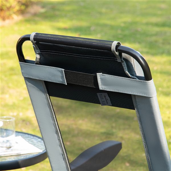 Outsunny Black Metal Stationary Recliner Chairs with Light Grey Mesh Seat - Set of 4