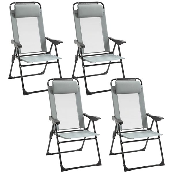 Outsunny Black Metal Stationary Recliner Chairs with Light Grey Mesh Seat - Set of 4