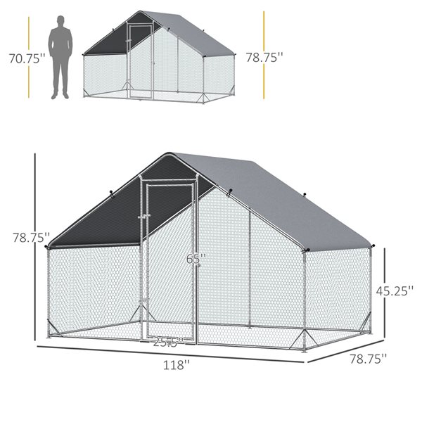 PawHut 78.75-in x 78.75-in Grey/Silver Steel Outdoor Chicken Coop Rabbit Hutch