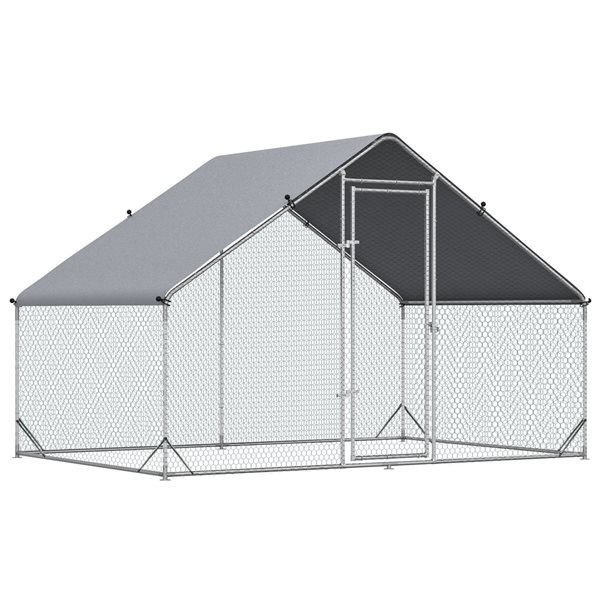 PawHut 78.75-in x 78.75-in Grey/Silver Steel Outdoor Chicken Coop Rabbit Hutch