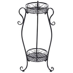 Outsunny 26-in 2-Shelve Black Outdoor Round Steel Plant Stand
