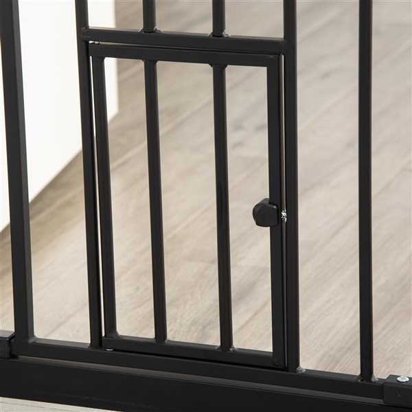 PawHut Tension-Mount Expandable Black Metal Pet Gate