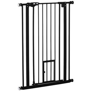 PawHut Tension-Mount Expandable Black Metal Pet Gate