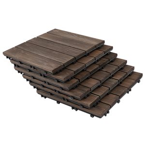 Outsunny 1-in x 11.75-in x 11.75-in Dark Brown Wood Interlocking Deck Tiles - 27-Pack