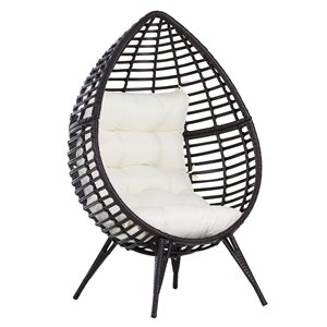 Outsunny Coffee Brown Rattan Metal Stationary Chair with White Cushioned Seat