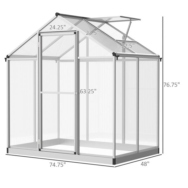 Serre Outsunny pour l'extérieur de 4 po x 6,2 po x 6,4 po panneaux en polycarbonate transparent