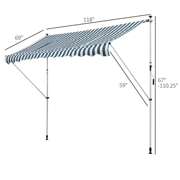 Outsunny 9.8-ft x 4.9-ft Green and White Window/Door Manual Retraction Awning