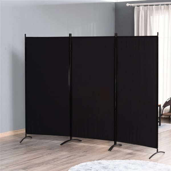 HomCom 99.5-in W x 71.75-in H 3-Panel Black Indoor/Outdoor Polyester Folding Privacy Screen