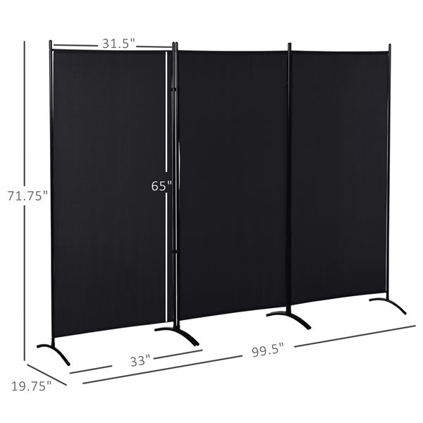 HomCom 99.5-in W x 71.75-in H 3-Panel Black Indoor/Outdoor Polyester Folding Privacy Screen