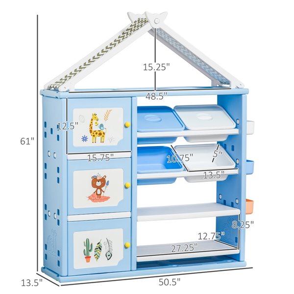 Qaba Light Blue Rectangular Kids Bookshelf with Storage