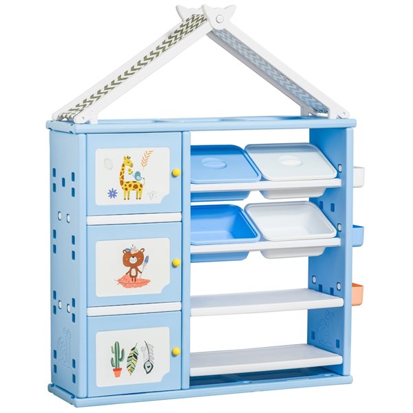 Qaba Light Blue Rectangular Kids Bookshelf with Storage
