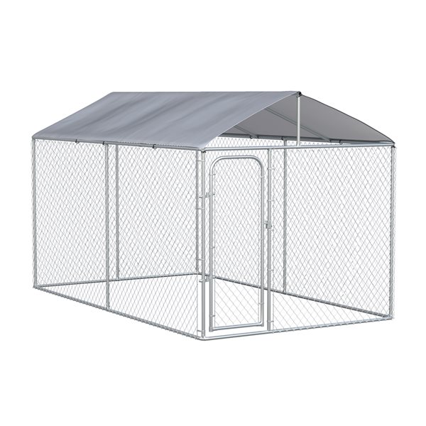 PawHut 91.25-in x 90.5-in Grey/Silver Steel Outdoor Dog Playpen D02-049 ...