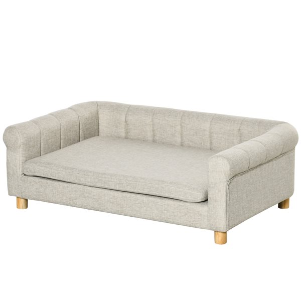 PawHut Light Grey Faux Linen/Sponge Modern Rectangular Dog Bed