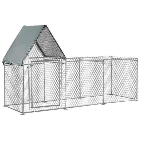 PawHut 67.75-in x 42.25-in Grey/Silver Steel Outdoor Chicken Coop Rabbit Hutch