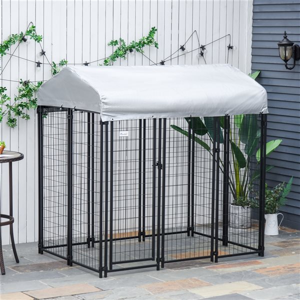 PawHut 72-in x 47.75-in Black Steel Outdoor Dog Playpen